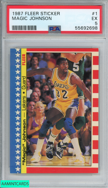 1987 FLEER STICKER MAGIC JOHNSON #1 LOS ANGELES LAKERS HOF PSA 5 EX 55692698 1987 FLEER STICKER MAGIC JOHNSON #1 LOS ANGELES LAKERS HOF PSA 5 EX 55692698