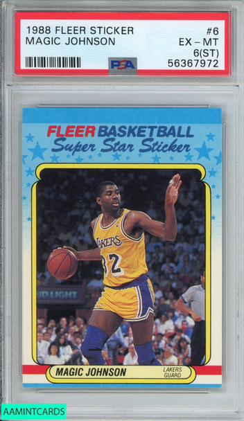 1988 FLEER STICKER MAGIC JOHNSON #6 LOS ANGELES LAKERS HOF PSA 6 EX-MT (ST) 56367972 1988 FLEER STICKER MAGIC JOHNSON #6 LOS ANGELES LAKERS HOF PSA 6 EX-MT (ST) 56367972