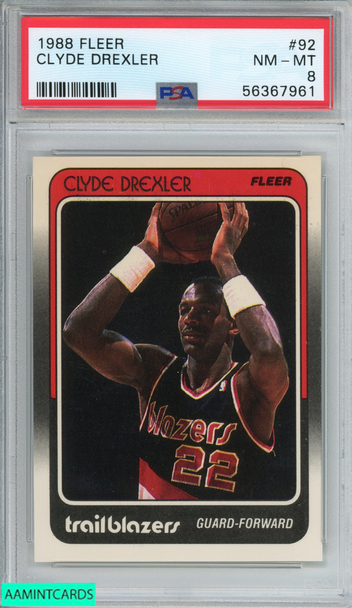 1988 FLEER CLYDE DREXLER #92 PORTLAND TRAIL BLAZERS HOF PSA 8 NM-MT 56367961 1988 FLEER CLYDE DREXLER #92 PORTLAND TRAIL BLAZERS HOF PSA 8 NM-MT 56367961