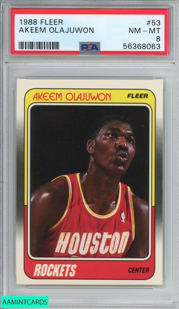 1988 FLEER AKEEM OLAJUWON #53 HOUSTON ROCKETS HOF PSA 8 NM-MT 56368063 1988 FLEER AKEEM OLAJUWON #53 HOUSTON ROCKETS HOF PSA 8 NM-MT 56368063