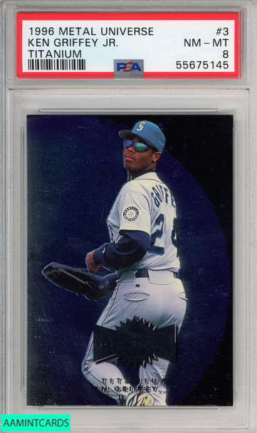 1996 METAL UNIVERSE TITANIUM KEN GRIFFEY JR #3 SEATTLE MARINERS HOF PSA 8 NM-MT 55675145 1996 METAL UNIVERSE TITANIUM KEN GRIFFEY JR #3 SEATTLE MARINERS HOF PSA 8 NM-MT 55675145