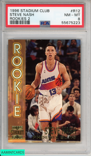 1996 STADIUM CLUB STEVE NASH #R12 ROOKIES 2 PHOENIX SUNS HOF RC PSA 8 NM-MT 55675223
