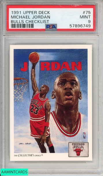 1991 UPPER DECK MICHAEL JORDAN #75 BULLS CHECKLIST CHICAGO BULLS HOF PSA 9 MINT 57896749