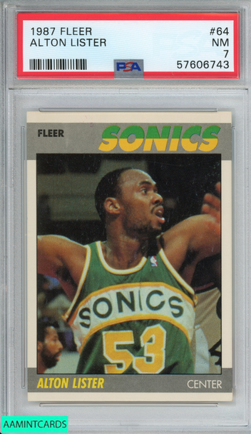 1987 FLEER ALTON LISTER #64 SEATTLE SUPERSONICS PSA 7 NM 57606743 1987 FLEER ALTON LISTER #64 SEATTLE SUPERSONICS PSA 7 NM 57606743
