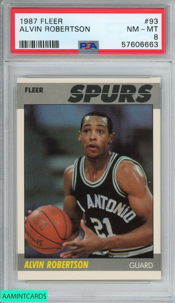 1987 FLEER ALVIN ROBERTSON #93 SAN ANTONIO SPURS PSA 8 NM-MT 57606663 1987 FLEER ALVIN ROBERTSON #93 SAN ANTONIO SPURS PSA 8 NM-MT 57606663