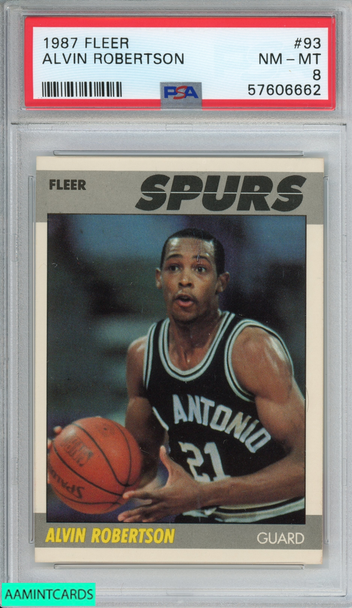 1987 FLEER ALVIN ROBERTSON #93 SAN ANTONIO SPURS PSA 8 NM-MT 57606662 1987 FLEER ALVIN ROBERTSON #93 SAN ANTONIO SPURS PSA 8 NM-MT 57606662