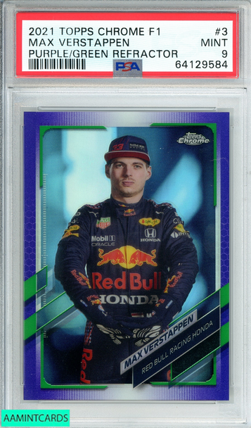 2021 TOPPS CHROME F1 MAX VERSTAPPEN #3 PURPLE GREEN REFRACTOR PSA 9 MINT 64129584 2021 TOPPS CHROME F1 MAX VERSTAPPEN #3 PURPLE GREEN REFRACTOR PSA 9 MINT 64129584
