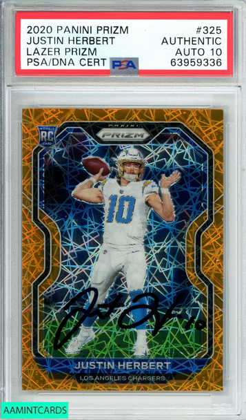 2020 PANINI PRIZM JUSTIN HERBERT #325 LAZER PRIZM RC PSA AUTH AUTO GEM MT 10 63959336
