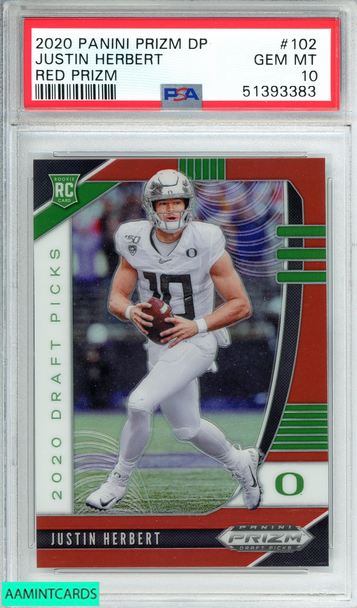 2020 PANINI PRIZM DP JUSTIN HERBERT #102 RED PRIZM CHARGERS ROOKIE RC PSA 10 51393383
