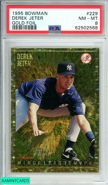 1995 BOWMAN DEREK JETER #229 GOLD FOIL YANKEE ROOKIE RC RARE PSA 8 NM-MT 62502568 1995 BOWMAN DEREK JETER #229 GOLD FOIL YANKEE ROOKIE RC RARE PSA 8 NM-MT 62502568