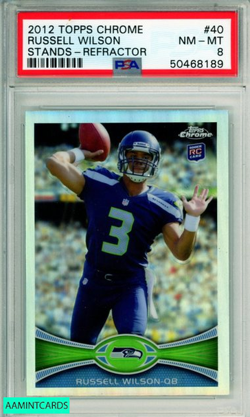 2012 TOPPS CHROME RUSSELL WILSON #40 STANDS-REFRACTOR ROOKIE RC PSA 8 NM-MT 50468189