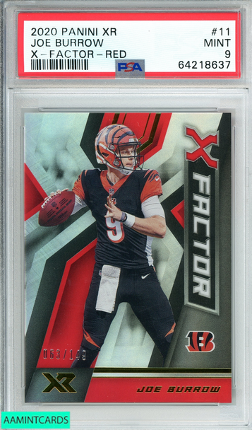2020 PANINI XR JOE BURROW #11 X-FACTOR-RED 63 OF 149 ROOKIE RC PSA 9 MINT 64218637