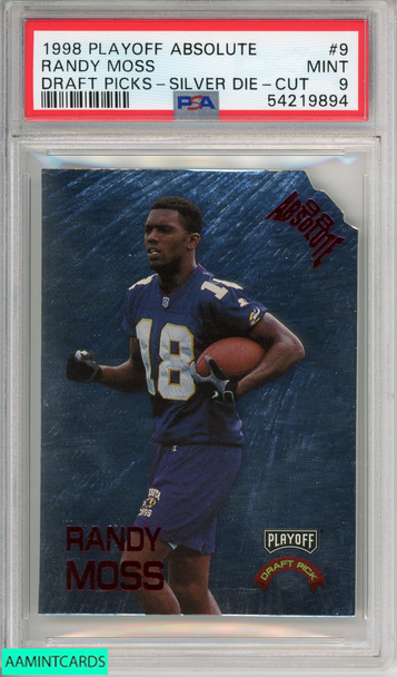 1998 PLAYOFF ABSOLUTE RANDY MOSS #9 DRAFT PICKS-SILVER DIE-CUT RC PSA 9 MINT 54219894