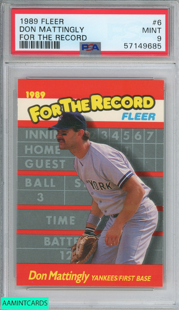 1989 FLEER FOR THE RECORD DON MATTINGLY #6 NEW YORK YANKEES PSA 9 MINT 57149685