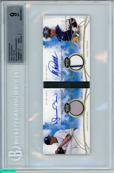 2014 TOPPS TIER ONE M RIVERA J POSADA#TODARMJ DUAL AUTO RELICS 9 OF 10 BGS 9 MT 0008229851