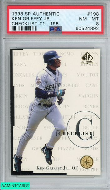1998 SP AUTHENTIC KEN GRIFFEY JR #198 CHECKLIST #1-198 MARINERS HOF PSA 8 NM-MT 60524892 1998 SP AUTHENTIC KEN GRIFFEY JR #198 CHECKLIST #1-198 MARINERS HOF PSA 8 NM-MT 60524892