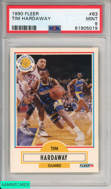 1990 FLEER TIM HARDAWAY #63 GOLDEN STATE WARRIORS PSA 9 MINT 61905019 1990 FLEER TIM HARDAWAY #63 GOLDEN STATE WARRIORS PSA 9 MINT 61905019