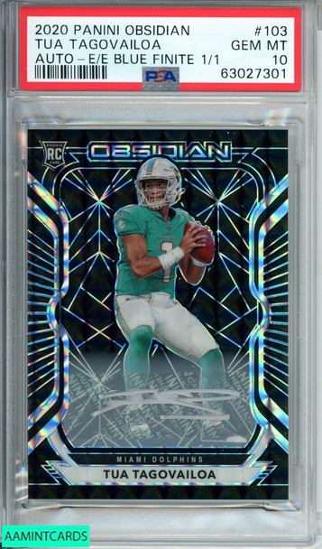 2020 PANINI OBSIDIAN TUA TAGOVAILOA #103 RC AUTO BLUE FINITE 1 OF 1 PSA 10 GEM 63027301 2020 PANINI OBSIDIAN TUA TAGOVAILOA #103 RC AUTO BLUE FINITE 1 OF 1 PSA 10 GEM 63027301