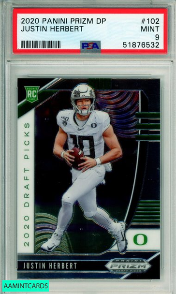 2020 PANINI PRIZM DRAFT PICKS JUSTIN HERBERT #102 ROOKIE CHARGERS RC PSA 9 MINT 51876532