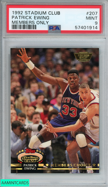 1992 STADIUM CLUB PATRICK EWING #207 MEMBERS ONLY NEW YORK KNICKS HOF PSA 9 MINT 57401914 1992 STADIUM CLUB PATRICK EWING #207 MEMBERS ONLY NEW YORK KNICKS HOF PSA 9 MINT 57401914
