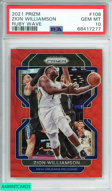 2021 PANINI PRIZM ZION WILLIAMSON #108 RUBY WAVE PELICANS PSA 10