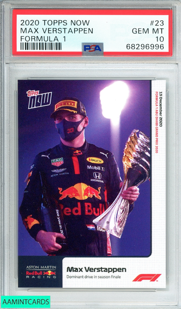 2020 TOPPS NOW MAX VERSTAPPEN #23 FORMULA 1 ASTON MARTIN RED BULL PSA 10 GEM MT 68296996 2020 TOPPS NOW MAX VERSTAPPEN #23 FORMULA 1 ASTON MARTIN RED BULL PSA 10 GEM MT 68296996