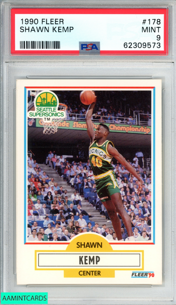 1990 FLEER SHAWN KEMP #178 ROOKIE RC SEATTLE SUPERSONICS PSA 9 MINT 62309573
