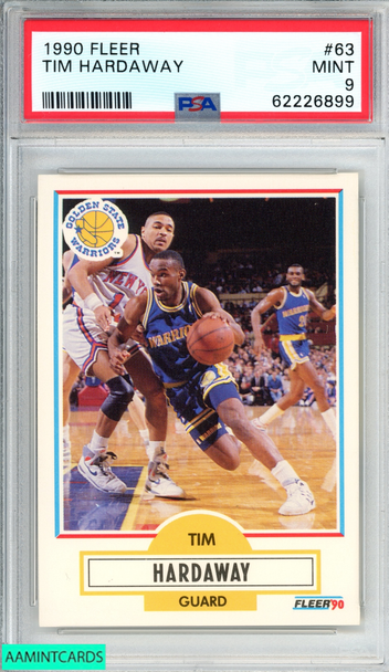 1990 FLEER TIM HARDAWAY #63 ROOKIE RC GOLDEN STATE WARRIORS HOF PSA 9 MINT 62226899 1990 FLEER TIM HARDAWAY #63 ROOKIE RC GOLDEN STATE WARRIORS HOF PSA 9 MINT 62226899