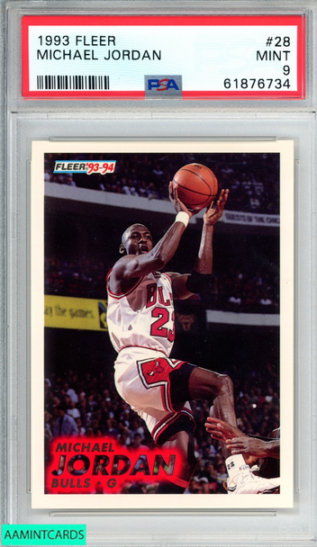 1993 FLEER MICHAEL JORDAN #28 CHICAGO BULLS HOF PSA 9 MINT 61876734 1993 FLEER MICHAEL JORDAN #28 CHICAGO BULLS HOF PSA 9 MINT 61876734