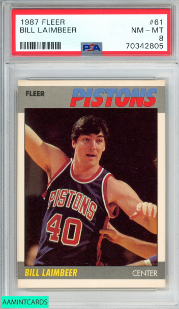 1987 FLEER BILL LAIMBEER #61 DETROIT PISTONS PSA 8 NM-MT 70342805 1987 FLEER BILL LAIMBEER #61 DETROIT PISTONS PSA 8 NM-MT 70342805