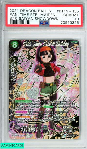 2021 DRAGON BALL S PAN TIME PTRL MAIDEN #BT15-155 S 15 SAIYAN SHOWDOWN PSA 10 70910325