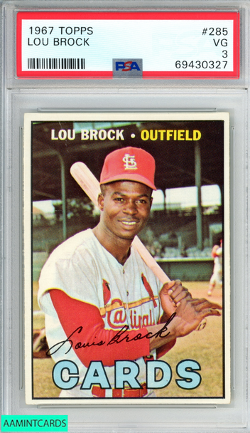 1967 TOPPS LOU BROCK #285 ST LOUIS CARDINALS HOF PSA 3 VG 69430327 1967 TOPPS LOU BROCK #285 ST LOUIS CARDINALS HOF PSA 3 VG 69430327