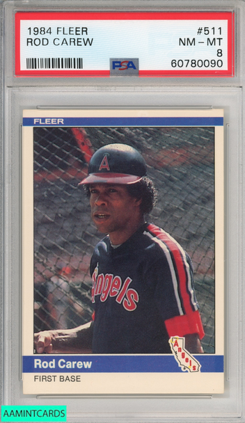 1984 FLEER ROD CAREW #511 LOS ANGELES ANGELS HOF PSA 8 NM-MT 60780090
