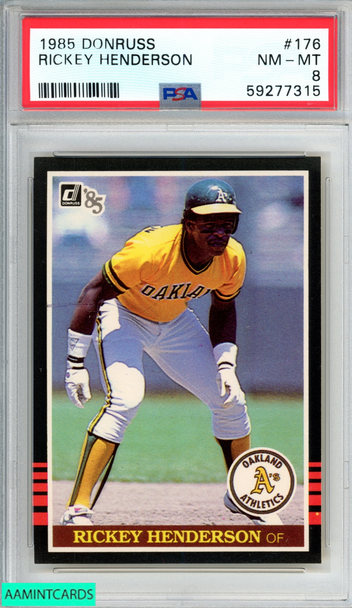 1985 DONRUSS RICKEY HENDERSON #176 OAKLAND ATHLETICS PSA 8 NM-MT 59277315 1985 DONRUSS RICKEY HENDERSON #176 OAKLAND ATHLETICS PSA 8 NM-MT 59277315
