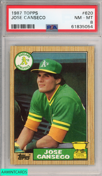 1987 TOPPS JOSE CANSECO #620 ALL STAR ROOKIE CUP OAKLAND ATHLETICS PSA 8 NM-MT 61835054 1987 TOPPS JOSE CANSECO #620 ALL STAR ROOKIE CUP OAKLAND ATHLETICS PSA 8 NM-MT 61835054