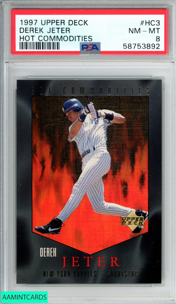 1997 UPPER DECK HOT COMMODITIES DEREK JETER #HC3 NEW YORK YANKEES PSA 8 NM-MT 58753892 1997 UPPER DECK HOT COMMODITIES DEREK JETER #HC3 NEW YORK YANKEES PSA 8 NM-MT 58753892