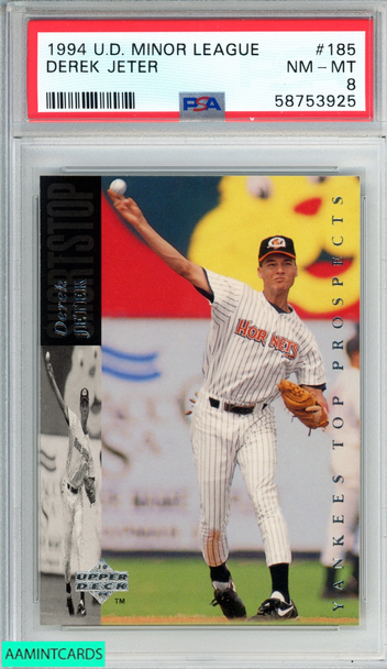 1994 UPPER DECK MINOR LEAGUE DEREK JETER #185 NEW YORK YANKEES HOF PSA 8 NM-MT 58753925 1994 UPPER DECK MINOR LEAGUE DEREK JETER #185 NEW YORK YANKEES HOF PSA 8 NM-MT 58753925