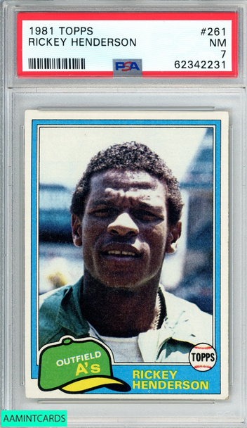 1981 TOPPS RICKEY HENDERSON #261 OAKLAND ATHLETICS HOF PSA 7 NM 62342231 1981 TOPPS RICKEY HENDERSON #261 OAKLAND ATHLETICS HOF PSA 7 NM 62342231