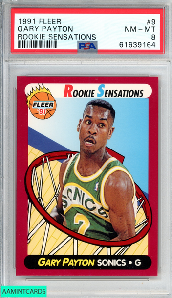 1991 FLEER ROOKIE SENSATIONS GARY PAYTON #9 SEATTLE SUPERSONICS HOF PSA 8 NM-MT 61639164