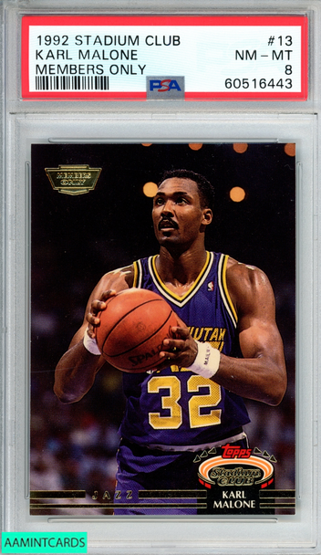 1992 STADIUM CLUB KARL MALONE #13 MEMBERS ONLY UTAH JAZZ HOF PSA 8 NM-MT 60516443 1992 STADIUM CLUB KARL MALONE #13 MEMBERS ONLY UTAH JAZZ HOF PSA 8 NM-MT 60516443