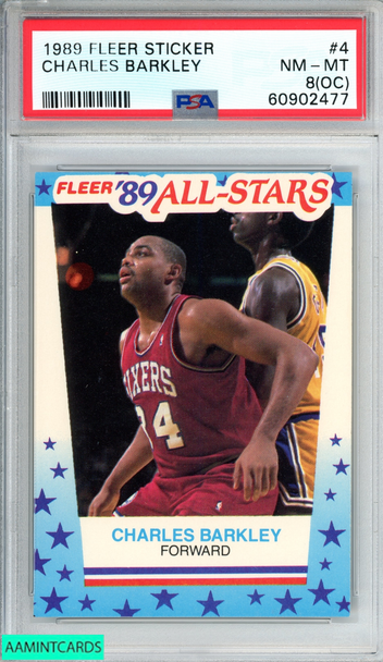 1989 FLEER STICKER CHARLES BARKLEY #4 PHILADELPHIA 76ERS HOF PSA 8 NM-MT (OC) 60902477 1989 FLEER STICKER CHARLES BARKLEY #4 PHILADELPHIA 76ERS HOF PSA 8 NM-MT (OC) 60902477