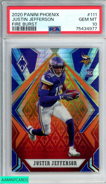 2020 PANINI PHOENIX JUSTIN JEFFERSON #111 FIRE BURST ROOKIE RC PSA 10 GEM MT 75434977