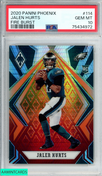 2020 PANINI PHOENIX JALEN HURTS #114 FIRE BURST ROOKIE RC PSA 10 GEM MT 75434972