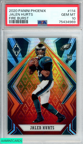 2020 PANINI PHOENIX JALEN HURTS #114 FIRE BURST ROOKIE RC PSA 10 GEM MT 75434969