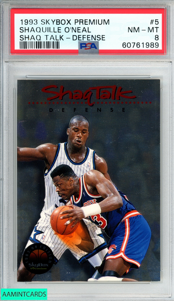 1993 SKYBOX PREMIUM SHAQ TALK SHAQUILLE ONEAL #5 DEFENSE MAGIC HOF PSA 8 NM-MT 60761989