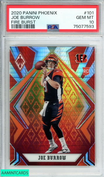 2020 PANINI PHOENIX JOE BURROW #101 FIRE BURST ROOKIE RC PSA 10 GEM MT 75077593 2020 PANINI PHOENIX JOE BURROW #101 FIRE BURST ROOKIE RC PSA 10 GEM MT 75077593