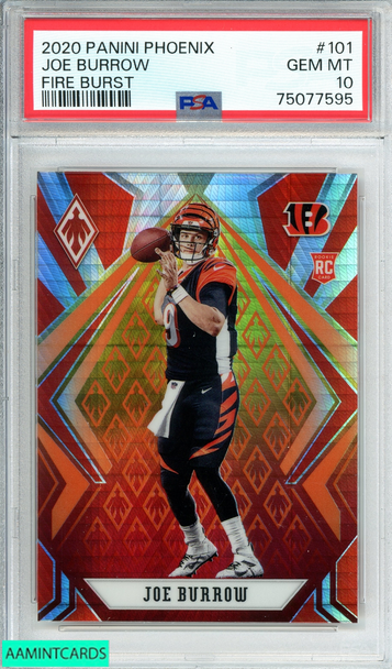 2020 PANINI PHOENIX JOE BURROW #101 FIRE BURST ROOKIE RC PSA 10 GEM MT 75077595