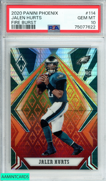 2020 PANINI PHOENIX JALEN HURTS #114 FIRE BURST ROOKIE RC PSA 10 GEM MT 75077622