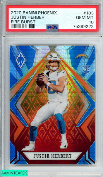 2020 PANINI PHOENIX JUSTIN HERBERT #103 FIRE BURST ROOKIE RC PSA 10 GEM MT 75399223 2020 PANINI PHOENIX JUSTIN HERBERT #103 FIRE BURST ROOKIE RC PSA 10 GEM MT 75399223