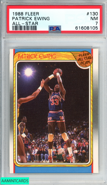 1988 FLEER PATRICK EWING #130 ALL-STAR NEW YORK KNICKS HOF PSA 7 NM 61608105 1988 FLEER PATRICK EWING #130 ALL-STAR NEW YORK KNICKS HOF PSA 7 NM 61608105